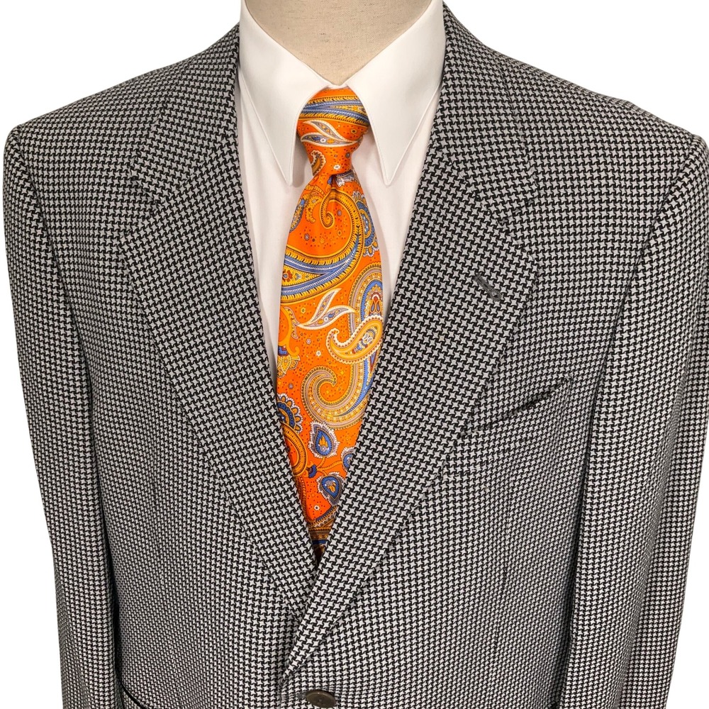 Armani Collezioni Blazer Mens 46R Black White Houndstooth Wool Italy Jacket USA